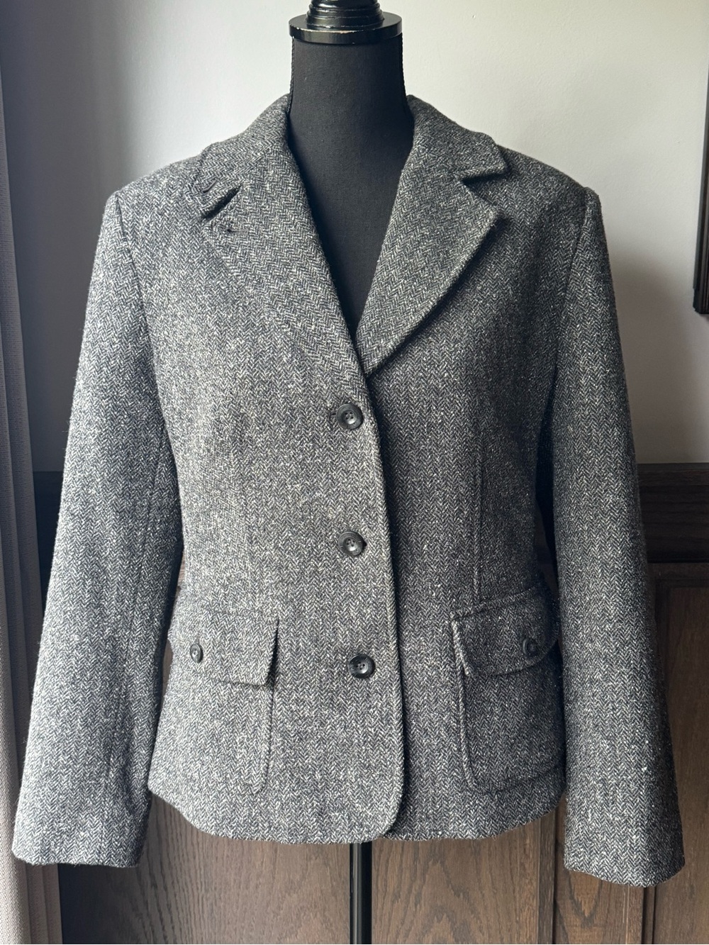 LL Bean Vintage Wool Silk Herringbone Blazer led petite